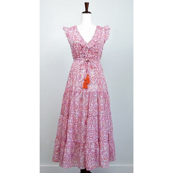 Mer St. Barth Giselle Safi Pink V-Neck Maxi Dress NWT - Picture 1 of 10